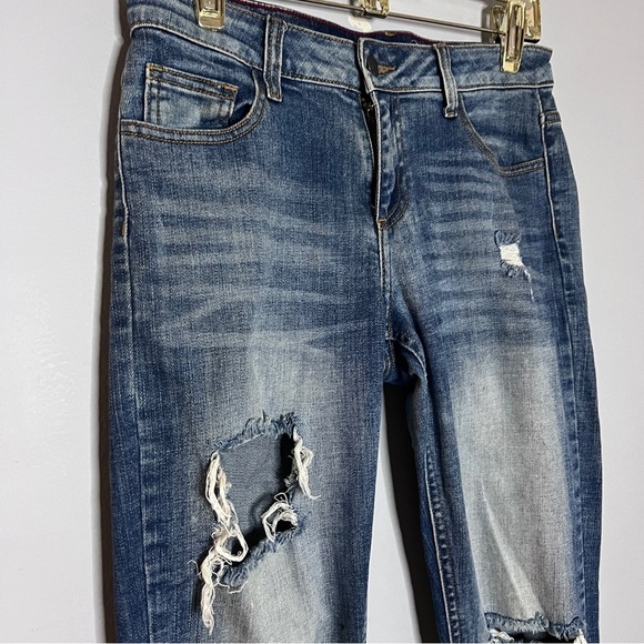 Cello Straight Blue Jeans with Fashionable Distressing Size 5 Low Rise EUC - Picture 2 of 8